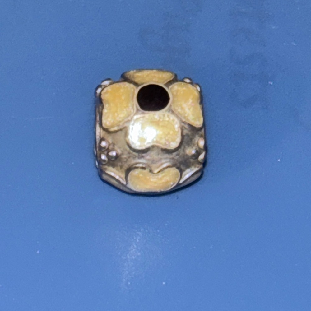 Pandora Silver and Gold Bead Charm with flowers cloisonne